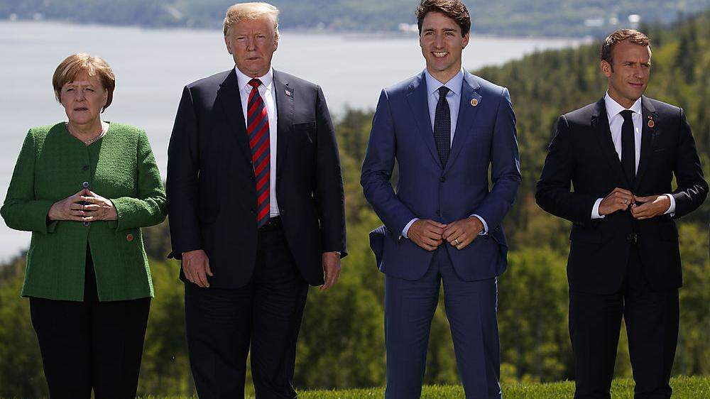 Angela Merkel, Donald Trump, Justin Trudeau und Emmanuel Macron beim Gipfel der G-7