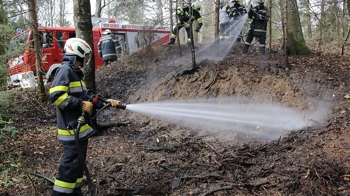 Die Feuerwehr bei den Löscharbeiten