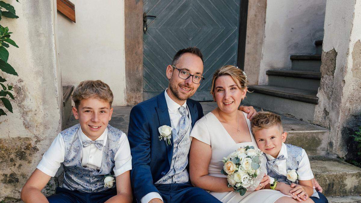 Die glückliche Familie: Tobias, Mario, Kerstin und Julian 