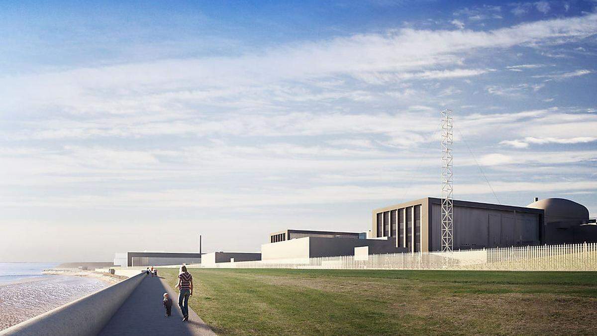 Modell des neuen AKW-Baus Hinkley Point an der Südwestküste Englands