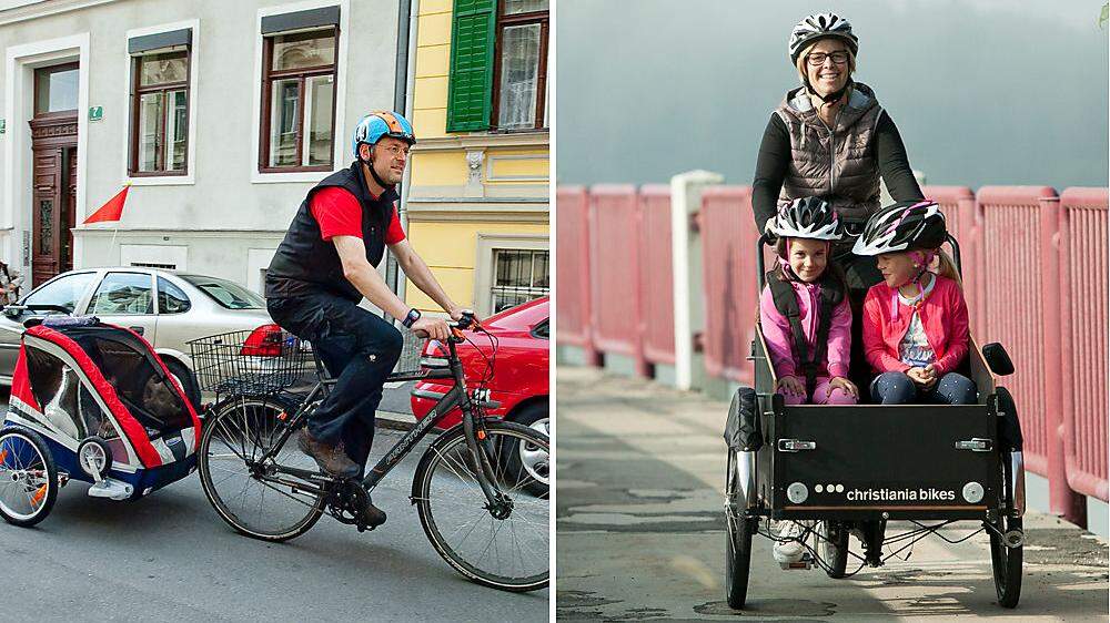 In Grazer Straßenbild dominieren zunehmend große Lasten- vulgo Familienräder. Radanhänger gehen etwas zurück