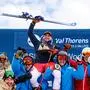 VAL THORENS,FRANCE,13.DEC.24 -  FREESTYLE SKIING - FIS World Cup, Ski Cross, ladies, men. Image shows the rejoicing of Adam Kappacher (AUT) with team Austria. Keywords: trophy. Photo: GEPA pictures/ Matic Klansek
