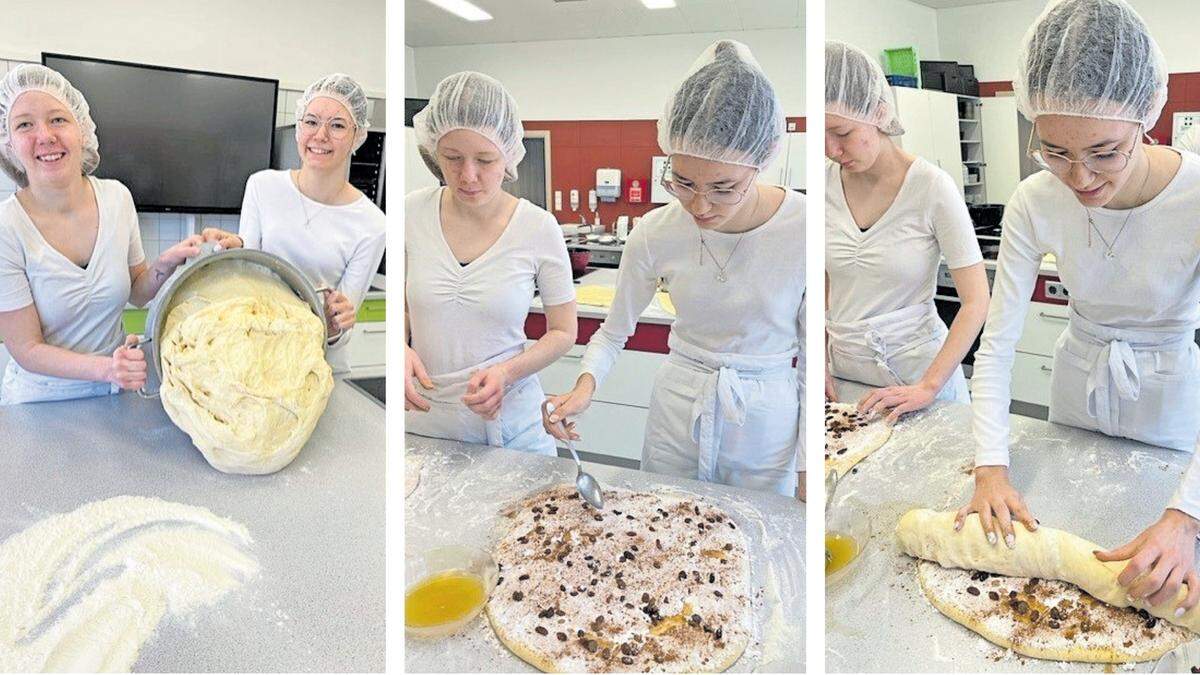 Die beiden Buchhof-Schülerinnen Lena Köppel und Lena Pachoinig beim Reindling backen