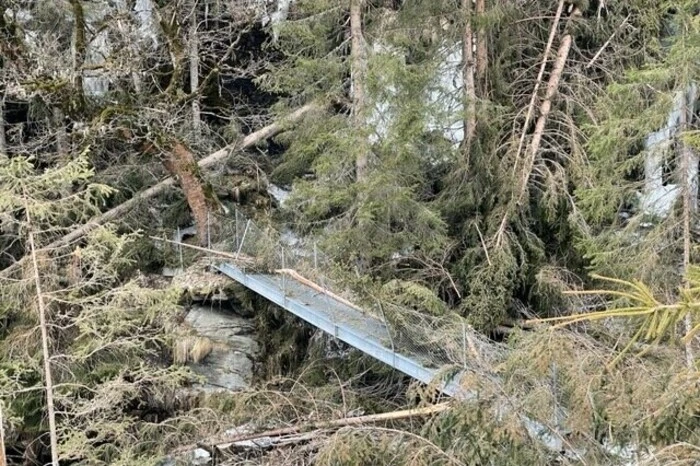 In Mitleidenschaft gezogen wurde auch das Gelände der Brücke kurz vor dem oberen Ende des Alpinsteigs über den Riesachbach.