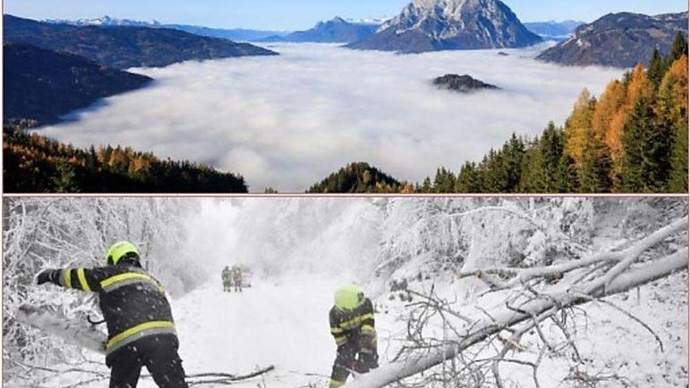 Nebel statt Schnee: oben November 2020, unten November 2019