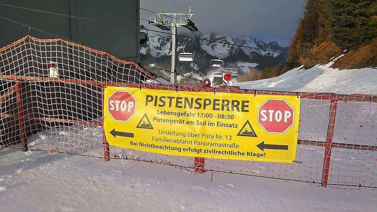 Lebensbedrohliche Situationen können entstehen, wenn Skifahrer auf Pisten unterwegs sind, die zwecks Präparierungsarbeiten gesperrt sind 