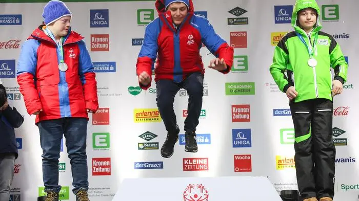 SCHLADMING,AUSTRIA,16.MAR.24 - SPECIAL OLYMPICS - National Winter Games 2024, award ceremony. Image shows athletes. Keywords: medals.
Photo: GEPA pictures/ Harald Steiner