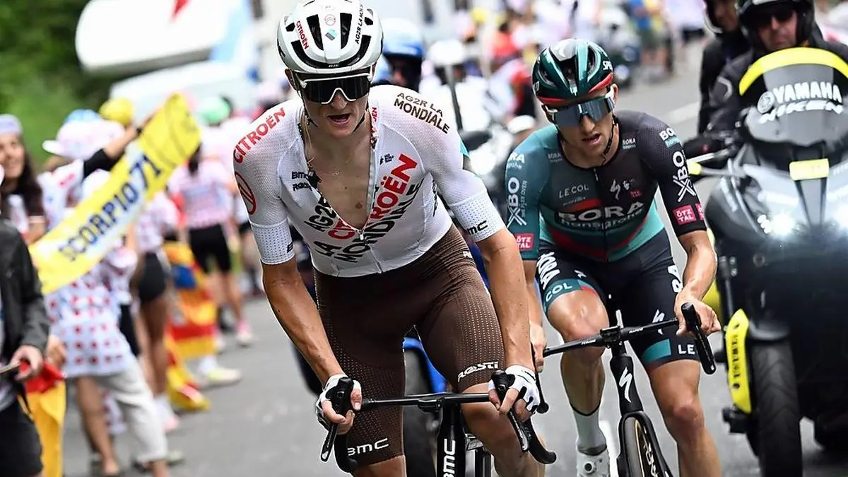 Felix Gall lieferte in den Pyrenäen eine große Show ab und Jai Hindley (r.) schlüpfte ins Gelbe Trikot