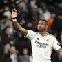 Real Madrid's Austrian defender #04 David Alaba back from injury salutes at the end of the Spanish league football match between Real Madrid CF and UD Las Palmas at the Santiago Bernabeu stadium in Madrid on January 19, 2025. (Photo by JAVIER SORIANO / AFP)