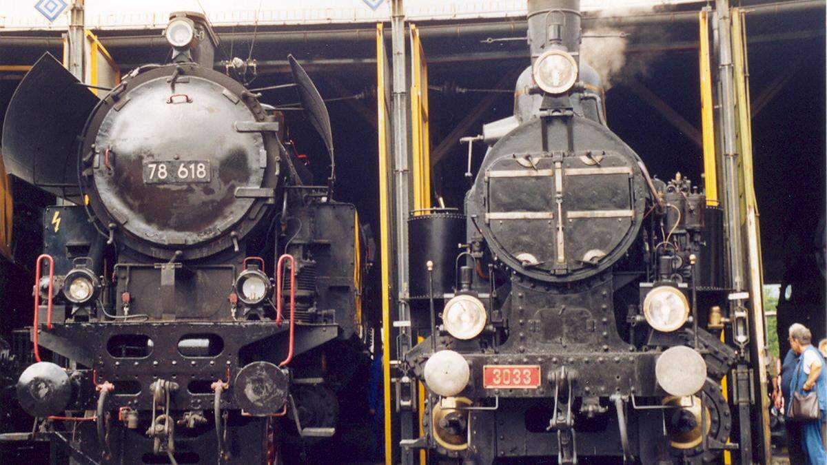 Zwei der 14 Dampflokomotiven im Jahr 2003 im Selzthaler Lokschuppen