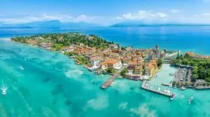 Landscape with Sirmione town, Garda Lake, Italy