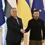 Ukraine's President Volodymyr Zelensky (R) shakes hands with Hungary's Prime Minister Viktor Orban during their meeting in Kyiv on July 2, 2024, amid the Russian invasion of Ukraine. (Photo by Genya SAVILOV / AFP)