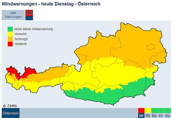 Windwarnung in Österreich 