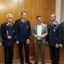 Von links: Stadtrat Andreas Sneditz (ÖVP), Herimbert Zunk, Bernhard Zeiner, Bürgermeister Markus Lakounigg (SPÖ), Abschnittsfeuerwehrkommandant Stefan Brodnig und Gemeinderat Hans Steinacher (FPÖ)
