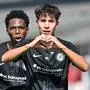 BREST,FRANCE,19.SEP.24 - SOCCER - UEFA Youth League, Stade Brestois 29 vs SK Sturm Graz. Image shows the rejoicing of Youba Koita and Martin Kern (Sturm U19).
Photo: GEPA pictures/ Avni Retkoceri