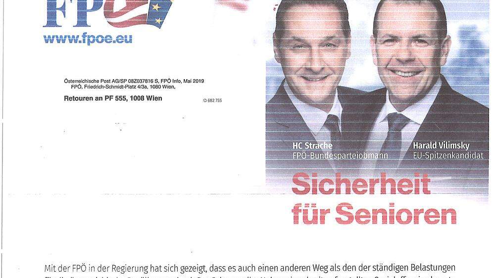 Mit solchen Briefen wirbt die FPÖ bei Senioren. (Aus Datenschutzgründen haben wir hier die Adressaten entfernt)