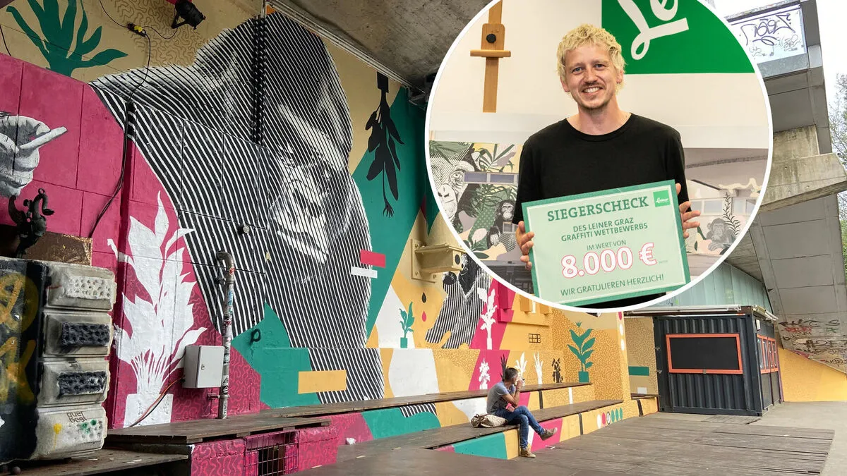 Gernoth Passath gewann den Graffiti-Bewerb im Möbelhaus Leiner - und hat auch unter der Hauptbrücke gerade ein großes Motiv mit Affen gesprayt
