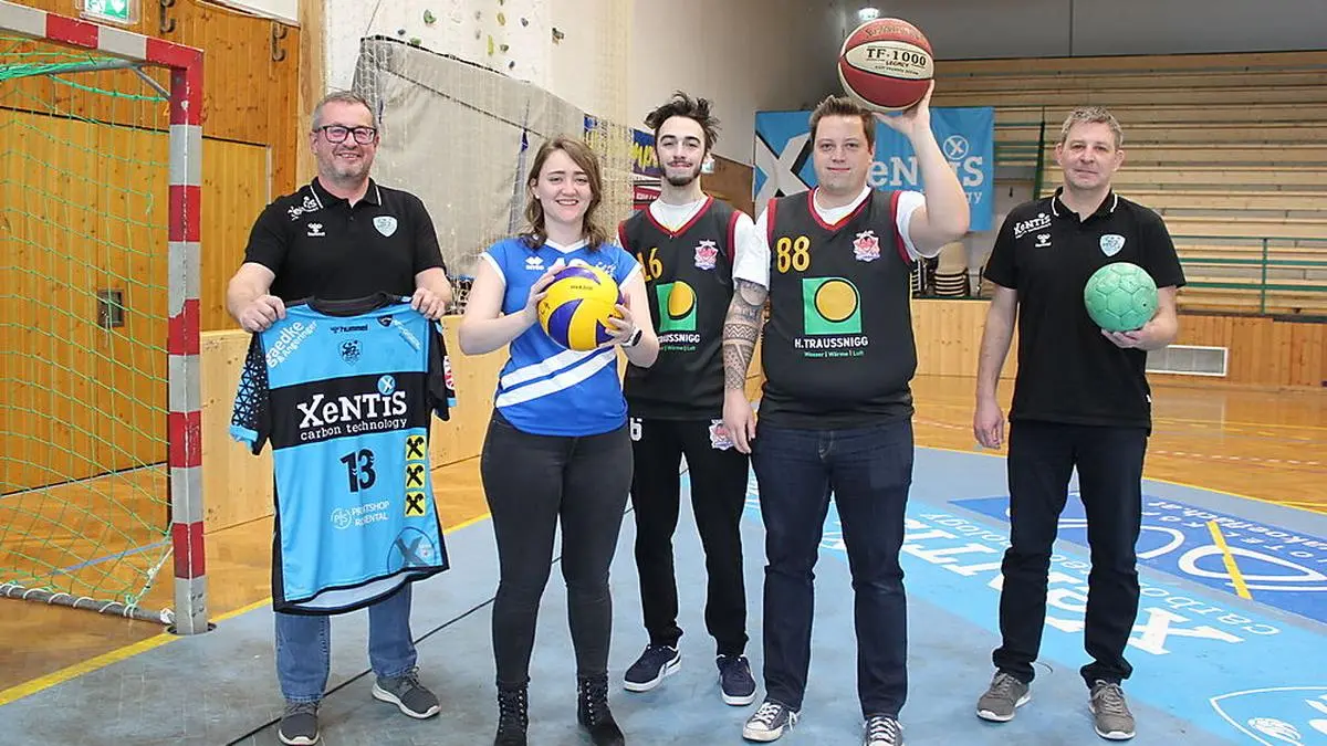 von links: Christian Glaser (HSG), Julia Spieler (VBC Krottendorf), Jean-Maurice Bodlos und Martin Pohl (beide Atus Voitsberg Devils) und Dejan Leskovsek (HSG)