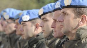 Österreichische Blauhelmsoldaten bei einem Festakt für die  Mission im Libanon (im November 2011) 