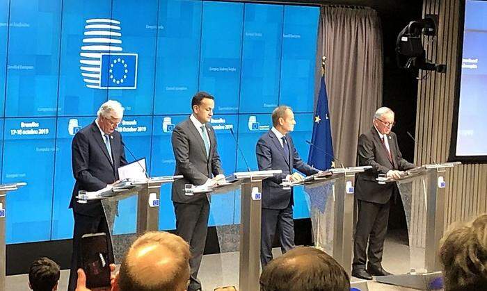 Brexit-Pressekonferenz: Michel Barnier, Leo Varadkar, Donald Tusk, Jean-Claude Juncker