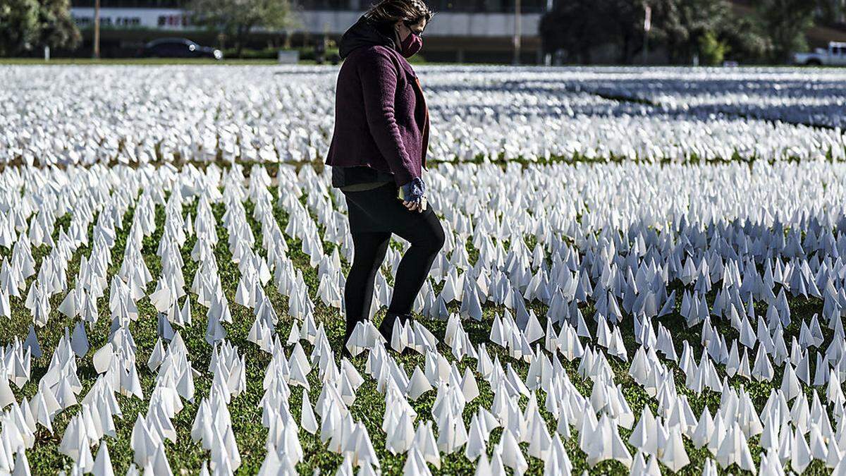 Unzählige weiße Flaggen als Gedenken an die Corona-Opfer in Washington