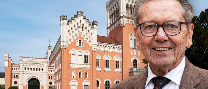 Bild zeigt Heinz Schinner in einer Montage vor dem Märchenschloss im Burgenland