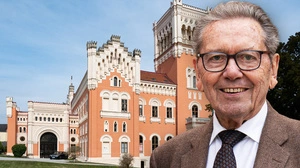 Bild zeigt Heinz Schinner in einer Montage vor dem Märchenschloss im Burgenland