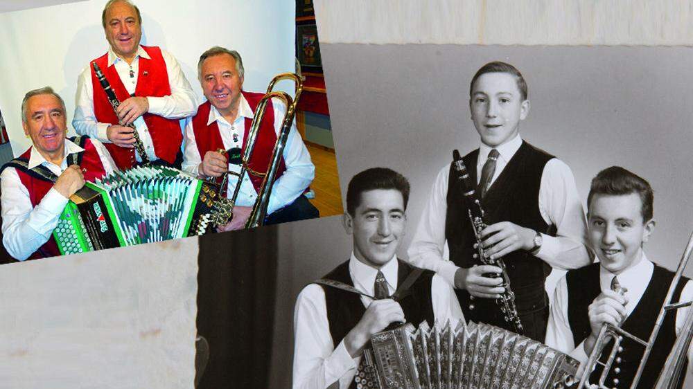 Unglaublich: 50 Jahre liegen zwischen den beiden Bildern. Die Brüder Fritz (Posaune), Hans (Steirische) und Reinhold (Klarinette) Willingshofer 1968 und 2018 