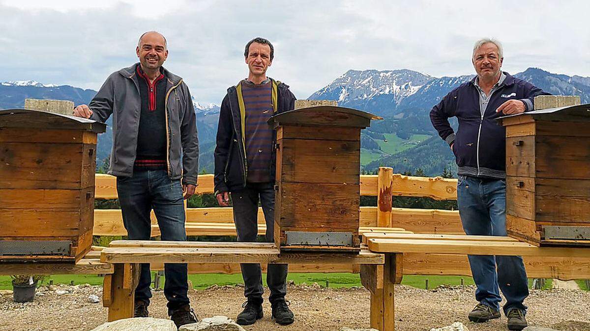 Die drei Imker Josef Hubner, Gerald Schmid und Peter Fliesser (von links) betreuen das Bienenhaus