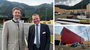 Eigentümer Franz Mayr-Melnhof und Richard Stralz, vorstandvorsitzender der Mayr-Melnhof Holz Holding AG auf der Baustelle des 170 Millionen Euro- Brettsperrholzwerks in Leoben-Göss