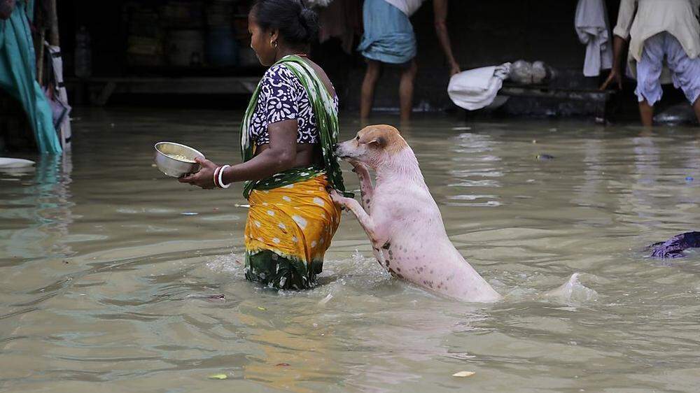 Eine überflutete Straße in Kalkutta