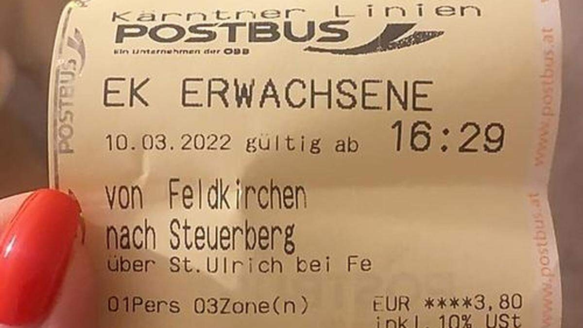 Der Beleg für die Fahrt von Feldkirchen nach Steuerberg