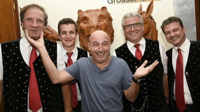 Vor dem Auftritt in Millstatt: Gebhard Obrist, Mathias Aschbacher, Christoph Fälbl, Erwin Wilpernig, Bruno Fauland (von links)