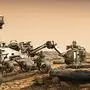 Mars Rover Perseverance and ingenuity helicopter drone.Elements of this image furnished by NASA 3D illustration.