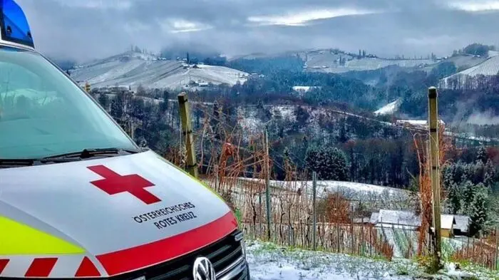 Die Weinberge im Winterschlaf. Ein Bild vom Roten Kreuz aus Leibnitz.