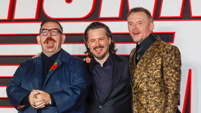 Nick Frost mit seinen Schauspielkollegen Edgar Wright und Simon Pegg 