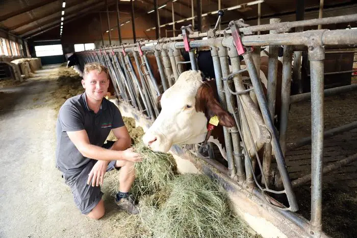 Zivildiener Sandro Pacher. Er arbeitet auf dem Bauernhof von Andrea Brandstaetter, Gummern Kaernten Foto: Daniel Raunig