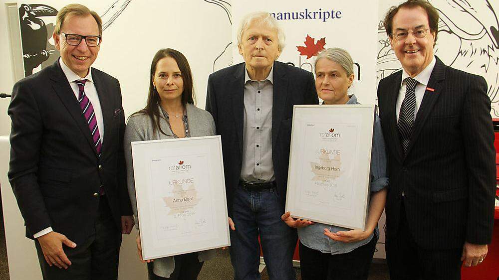 Preisverleihung in der Landesbibliothek: Christian Buchmann, Anna Baar, Alfred Kolleritsch, Ingeborg Horn, Hans Roth