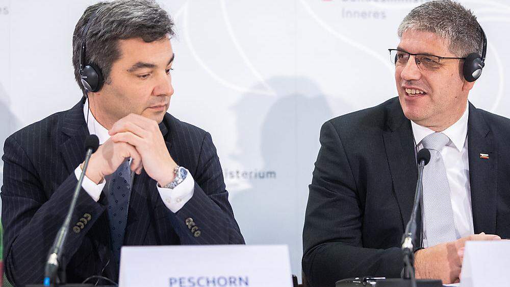 Wolfgang Peschorn und sein slowenischer Amtskollege bei der Konferenz der Innenminister in Wien