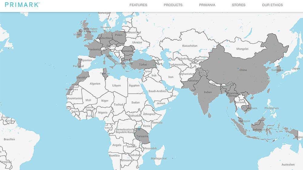 Die Weltkarte mit den Lieferanten von Primark