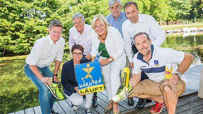 Arno Arthofer, Beate Prettner, Peter Kaiser, Maria-Luise Mathiaschitz, Michael Sabath, Peter Gauper und Michael Kummerer freuen sich auch „Kärnten Läuft“