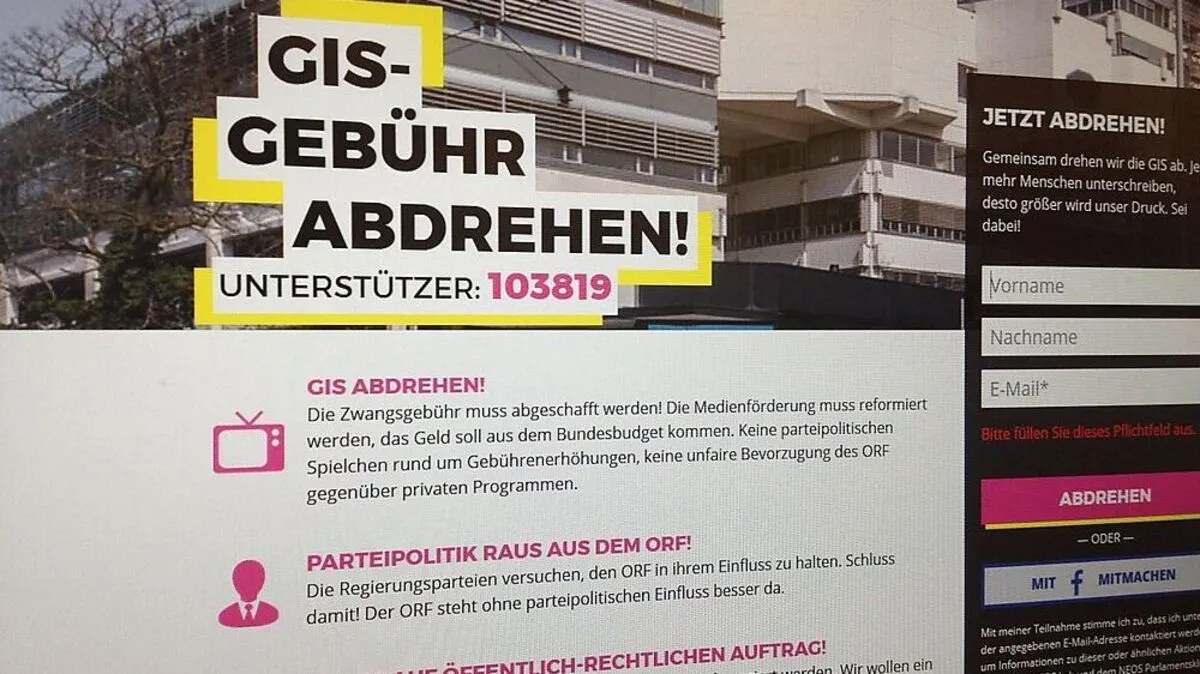Die Online-Petition der Neos und ihre Unterstützerzahl um 14 Uhr 