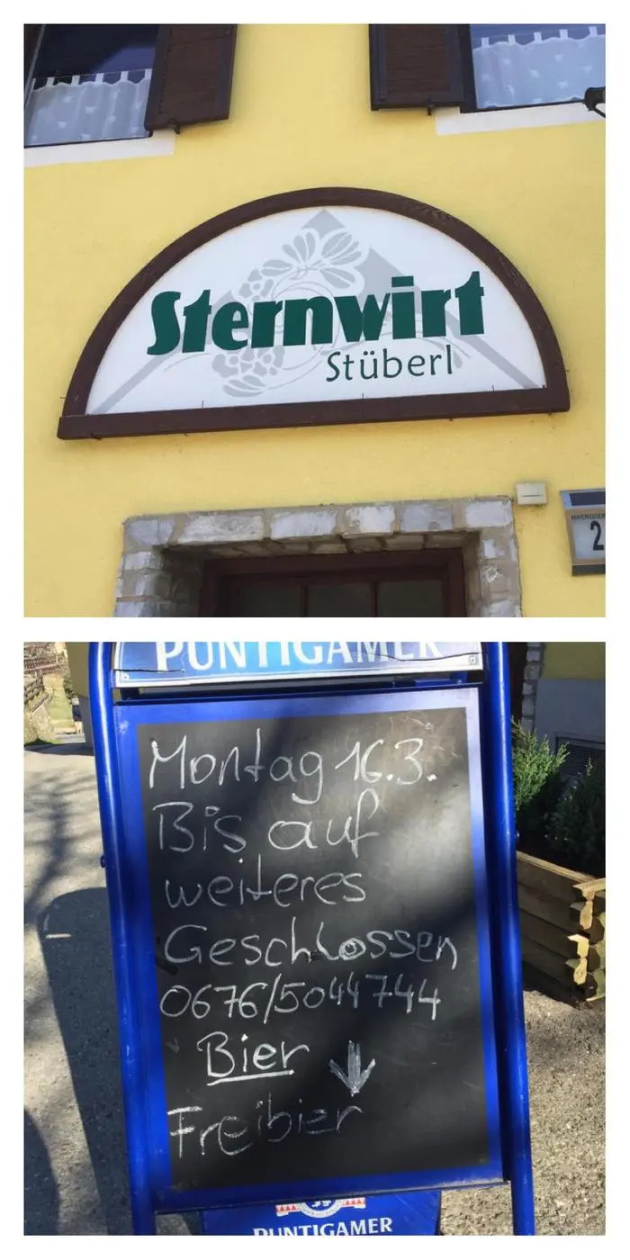 Für ganz Durstige hat dieser Wirt unter der Tafel eine Kiste Bier bereitgestellt 