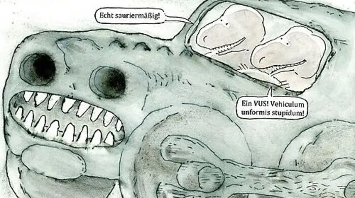 Monsterschau. So sieht unser Cartoonist und Kollege Walter Titz den anhaltenden Trend zum Sport Utility Vehicle