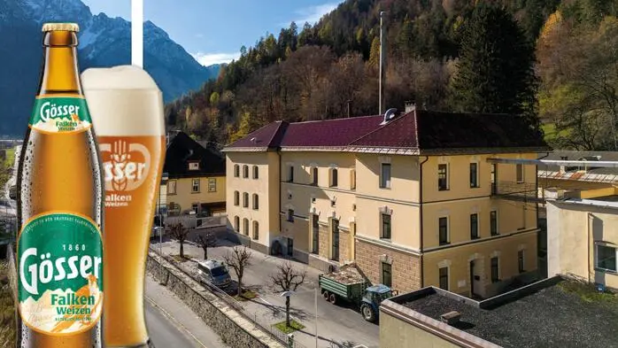 Ein Bier, ein Bierglas und eine Brauerei