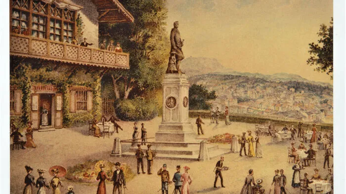 Das Schweizerhaus im 19. Jahrhundert: Es war das Nobellokal am Grazer Schloßberg...