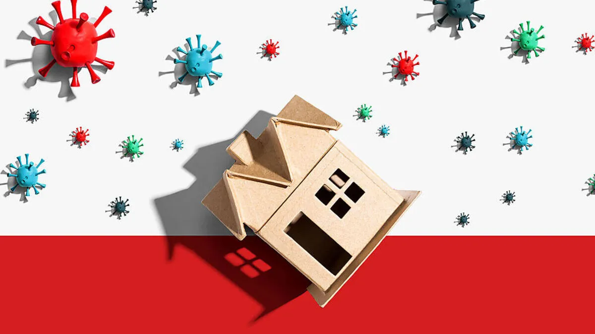 House with influenza and Coronavirus concept