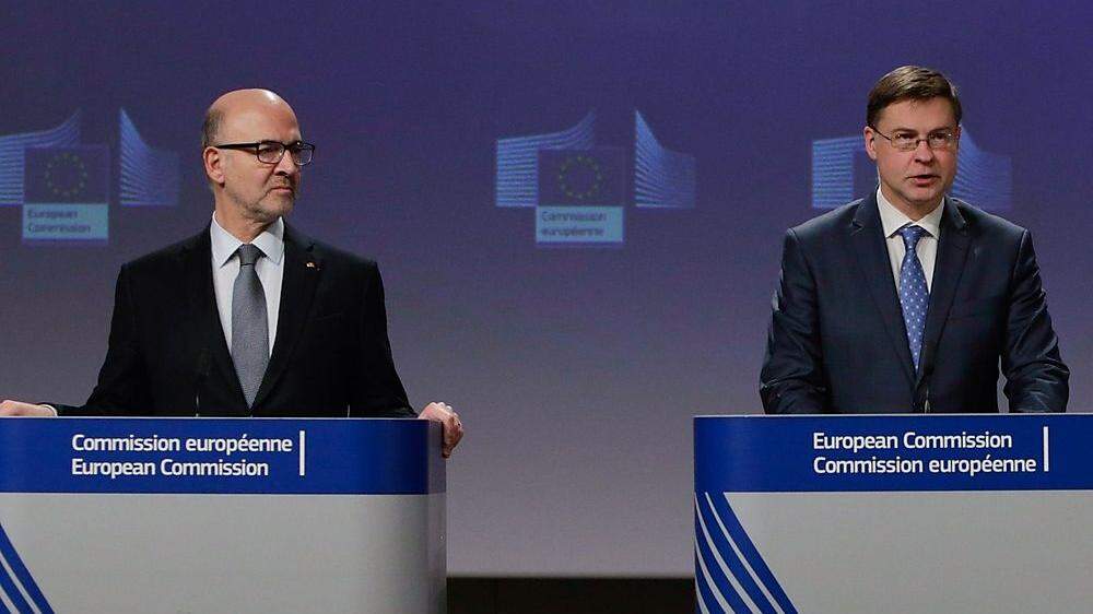 Dombrovskis (links) mit Vize-Kommissionschef Pierre Moscovici