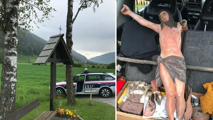 Die Jesusfigur wurde von diesem Wetterkreuz abgerissen