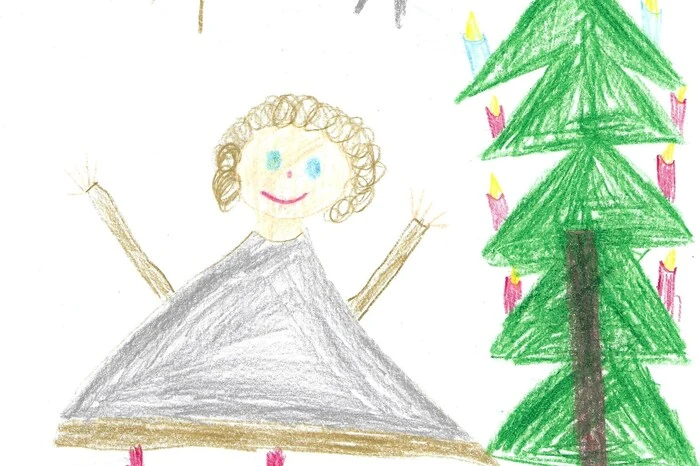 Gregor Mitterdorfer (6 Jahre) aus Althofen hat uns mit Buntstiften ein Bild gezeichnet. Zu sehen ist ein großer Christbaum mit roten und blauen Kerzen. Das Christkind bringt dem Bub gerade die Geschenke. Gregor ist schon sehr nervös und freut sich auf den Heiligen Abend. Einen Tag muss der Junge noch warten, dann ist es endlich soweit und er darf seine Päckchen auspacken. Was da wohl drinnen ist?